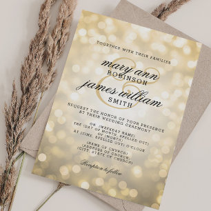 Invitation Mariage Élégant Lumières Bokeh Or