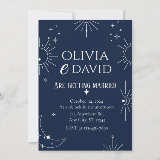 Invitation Mariage élégant Lune & Étoiles  (Devant)