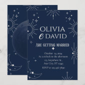 Invitation Mariage élégant Lune & Étoiles  (Devant / Derrière)
