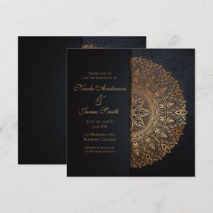 Invitation Mariage élégant mandala noir et or