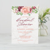 Invitation Mariage Élégant Marbre Bourgogne Pêche Mauve (Debout devant)