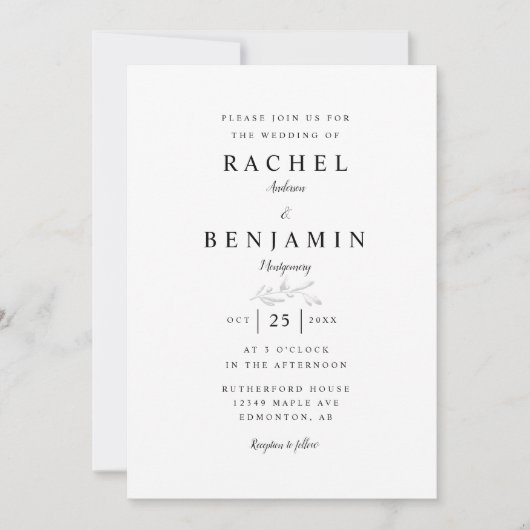 Invitation Mariage élégant Marbre minimal (Devant)