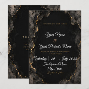 Invitation Mariage élégant Marbre Noir & Blanc Or