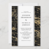Invitation Mariage Élégant Marbre Noir Or (Devant)