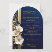 Invitation Mariage élégant Marine Blue Gold Diamond Floral (Dos)