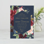 Invitation mariage élégant marine bourgogne (Debout devant)