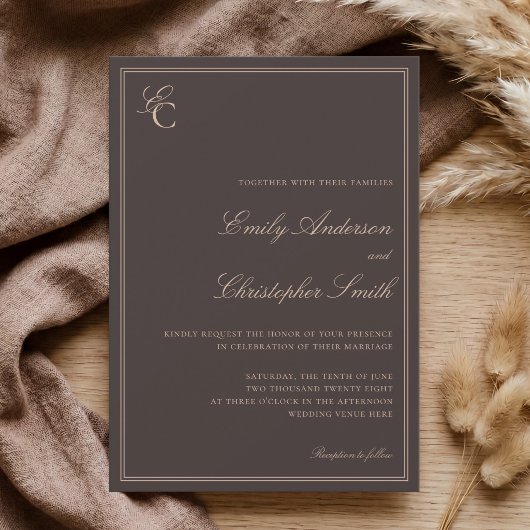 Invitation Mariage élégant marron classique