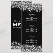 Invitation Mariage élégant Menu Fête Paillettes Argent (Devant / Derrière)