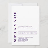 Invitation Mariage élégant minimal moderne blanc & violet (Devant)