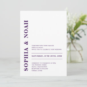 Invitation Mariage élégant minimal moderne blanc & violet