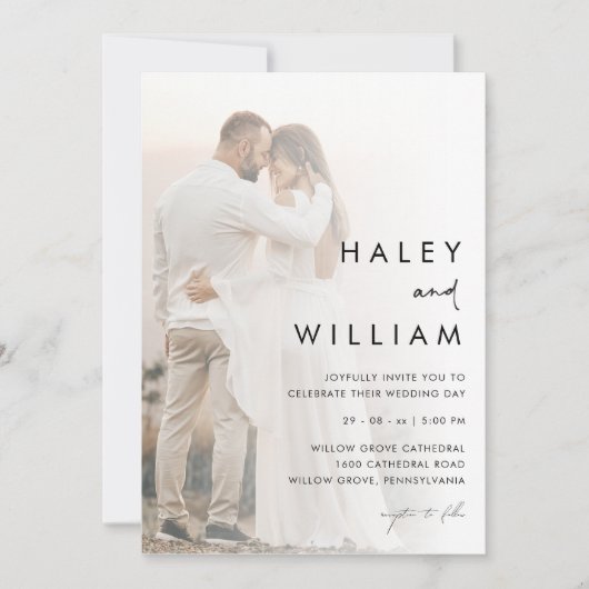 Invitation Mariage élégant minimal moderne photo défraîchi (Devant)