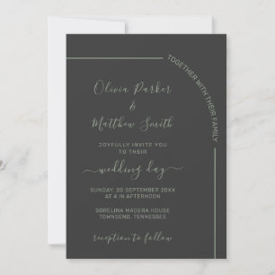 Invitation Mariage Élégant Minimaliste au Charbon et Vert Sau