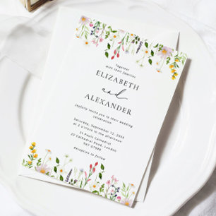 Invitation Mariage Élégant Minimaliste aux Fleurs Sauvages