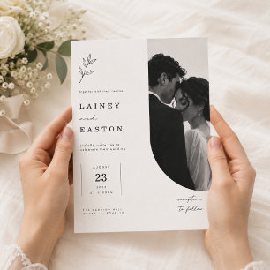 Invitation Mariage Élégant Minimaliste avec Arche et Photo Ro