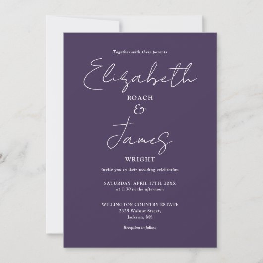 Invitation Mariage élégant minimaliste avec code QR violet (Devant)