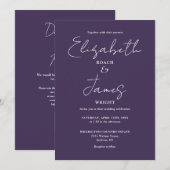 Invitation Mariage élégant minimaliste avec code QR violet (Devant / Derrière)