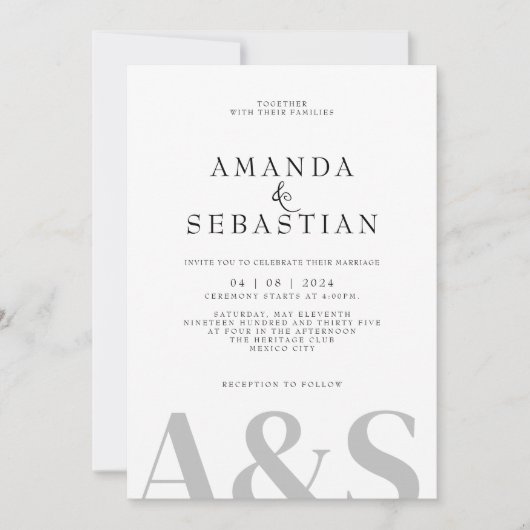 Invitation Mariage élégant minimaliste blanc simple (Devant)