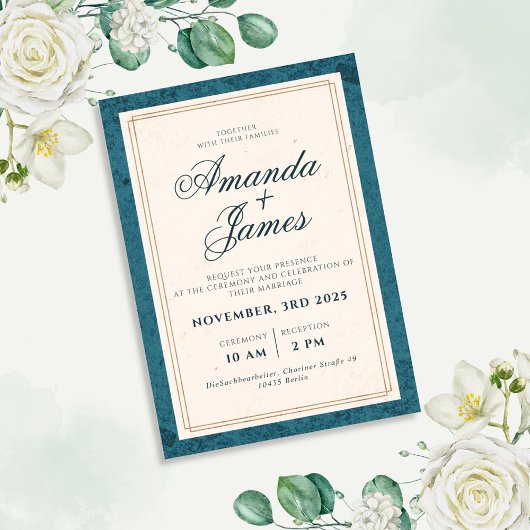 Invitation Mariage élégant minimaliste bleu