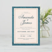 Invitation Mariage élégant minimaliste bleu (Debout devant)