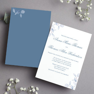 Invitation Mariage Élégant Minimaliste Botanique Bleu Poussié