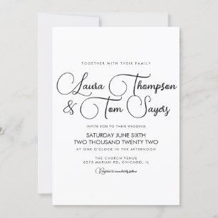 Invitation Mariage Élégant Minimaliste Écriture Noir Blanc Ch