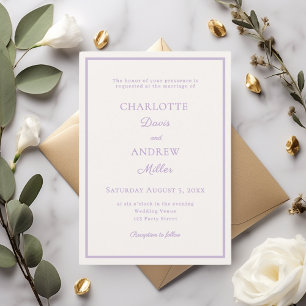 Invitation Mariage élégant minimaliste ivoire lavande