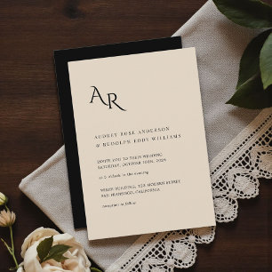 Invitation Mariage Élégant Minimaliste Moderne Crème Noir