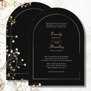 Invitation Mariage Élégant Minimaliste Noir Blanc Or