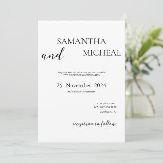 Invitation Mariage Élégant Minimaliste Noir & Blanc Simple