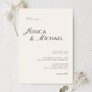 Invitation Mariage Élégant Minimaliste Noir et Ivoire