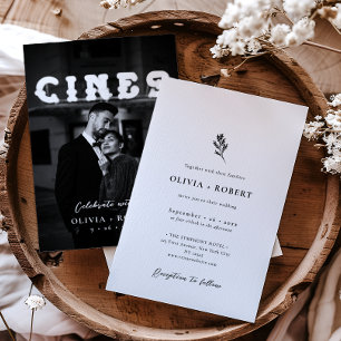 Invitation Mariage Élégant Minimaliste Photo Botanique