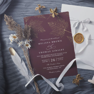Invitation Mariage Élégant Minimaliste Rustique Doré en Érabl
