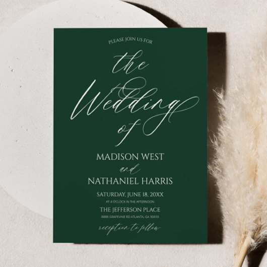 Invitation Mariage Élegant Minimaliste Vert Émeraude