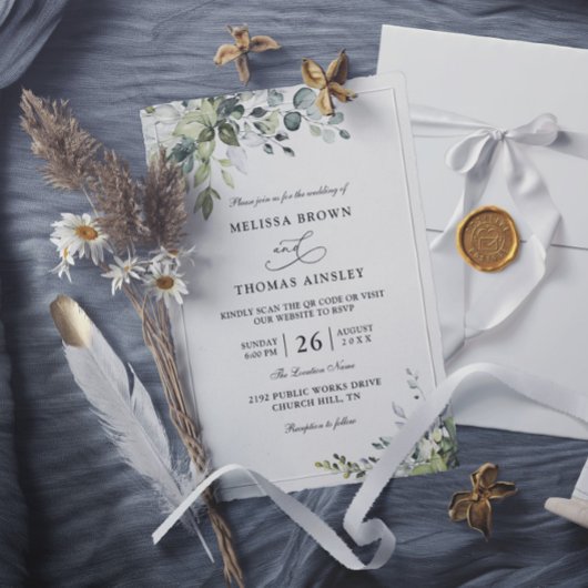 Invitation Mariage élégant moderne à budget Eucalyptus QR Cod