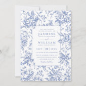 Invitation Mariage élégant moderne à code QR floral bleu vint (Devant)