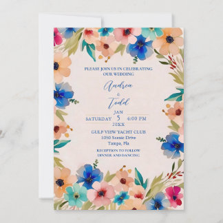 Invitation Mariage élégant moderne abstrait floral aquarelle