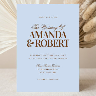 Invitation Mariage Élégant Moderne Argent Ancien Bleu et Marr