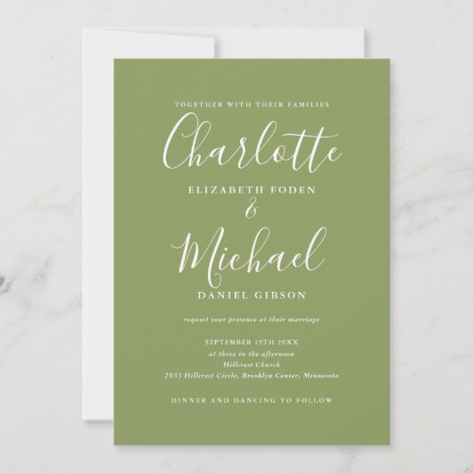 Invitation Mariage élégant moderne au code QR vert mousse (Devant)