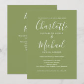 Invitation Mariage élégant moderne au code QR vert mousse (Devant / Derrière)