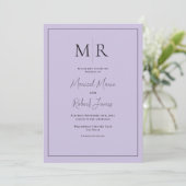 Invitation Mariage élégant moderne au monogramme violet (Debout devant)