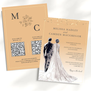 Invitation Mariage élégant moderne avec code QR de ton terres