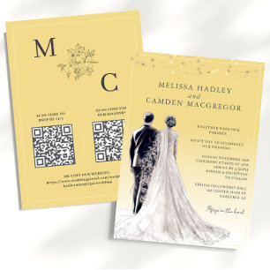 Invitation Mariage élégant moderne avec code QR jaune