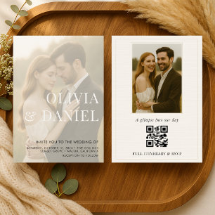 Invitation Mariage élégant moderne avec code QR photo transpa