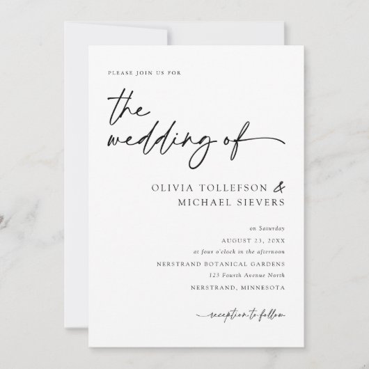 Invitation Mariage Élégant Moderne avec Écriture Manuscrite N (Devant)