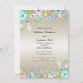 Invitation Mariage élégant moderne avec fleurs Turquoises (Devant)