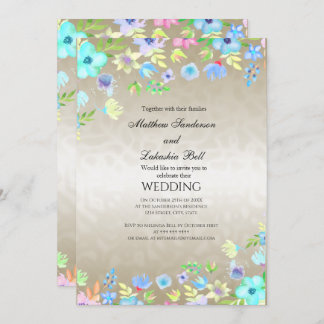 Invitation Mariage élégant moderne avec fleurs Turquoises