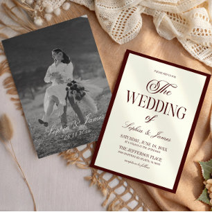 Invitation Mariage Élégant Moderne avec Photo en Bourgogne Fo