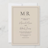 Invitation Mariage élégant moderne beige avec monogramme (Devant)