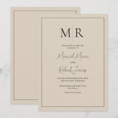 Invitation Mariage élégant moderne beige avec monogramme (Devant / Derrière)