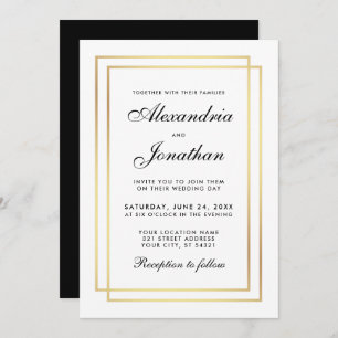 Invitation Mariage élégant moderne Black White Gold Invitatio